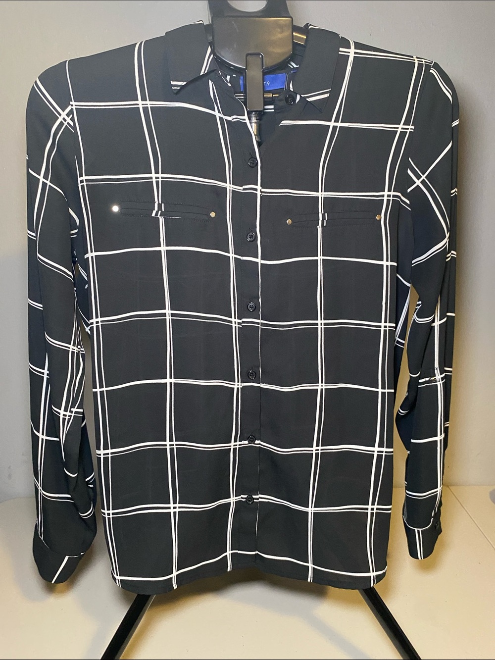 Apt. 9 Black and White Windowpane Button-Down Shirt